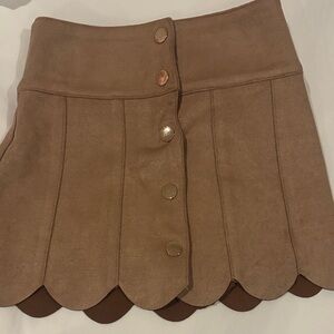 Katie j Brown suede Scalloped Button-Up Skirt